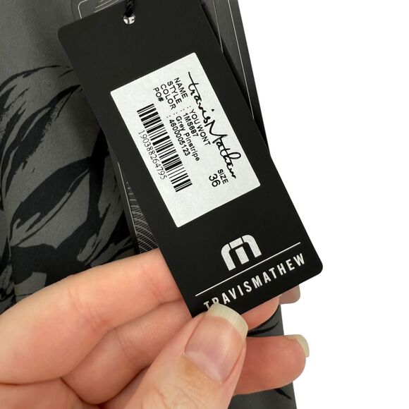 Travis Mathew Golf Shorts Size 36 You Won’t Grey Pinstripe Leaves Performance - Picture 5 of 13